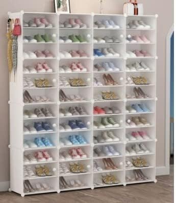 12-Tiers Vertical Shoe Cabinet, Side Opening Shoe Cabinet with Divider, Clear...