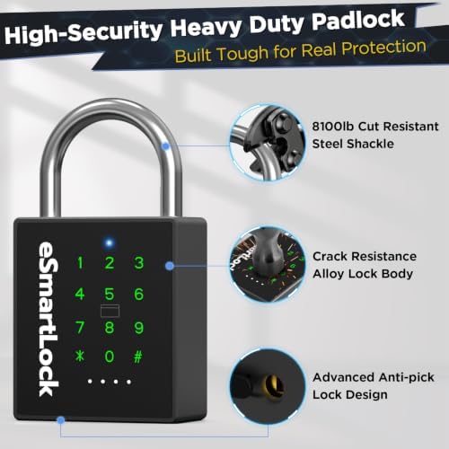 Heavy Duty Smart Padlock,Outdoor Combination Padlock with Key Code RFID