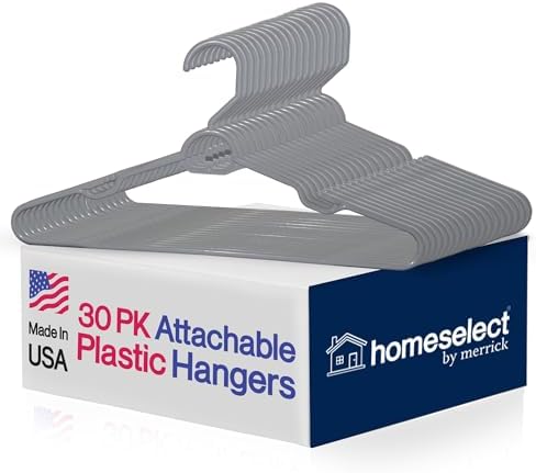 Homeselect 30 Pack Attachable Plastic Hangers - 16 Inch Wide Space Saving Cas...