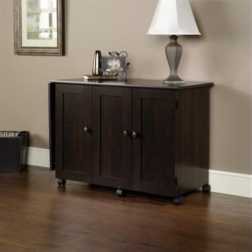 Pemberly Row Cinnamon Cherry Rolling Kitchen Cart with Drop Leaf – Engineered...