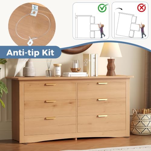 DUMOS 6-Drawer Storage Cabinet, 59" Wide Modern Chest of Drawers, Wood