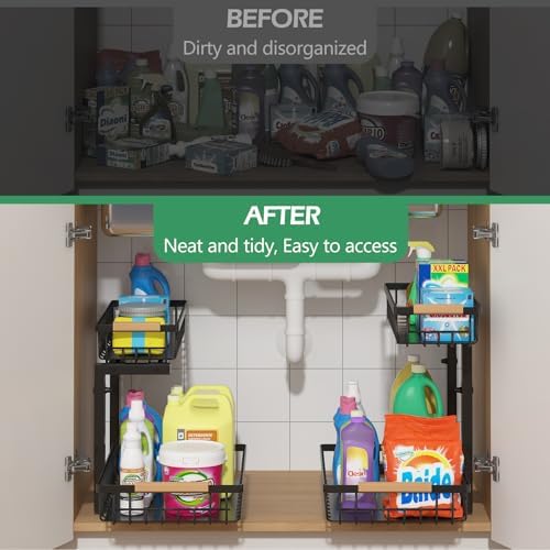 ADRIMER Under Sink Organizer 2 Packs, Pull Out Kitchen Sink Organizer, 2 Tier...