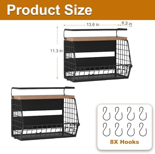 Fruit Basket 2 IN 1 Magnetic & Hanging Wall Produce Basket with Spice Rac...