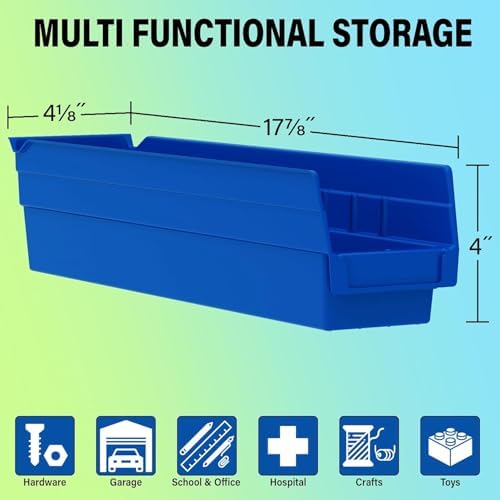 Akro-Mils 30128 Heavy Duty Plastic Shelf Bins, 18"x 4"x 4", Bl...