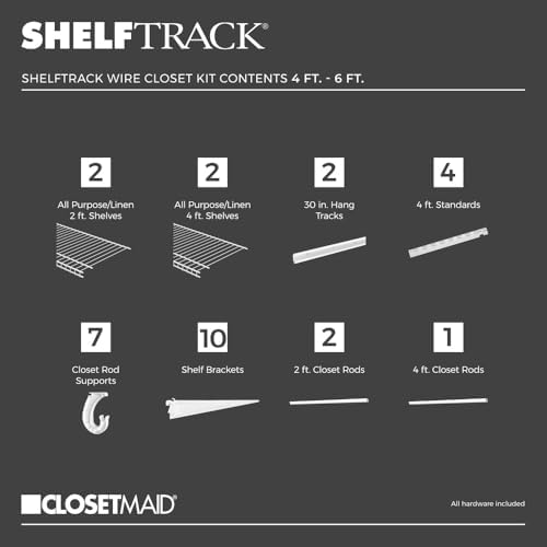 ClosetMaid ShelfTrack Wire Closet Organizer System, Adjustable from 4 to 6 Ft...