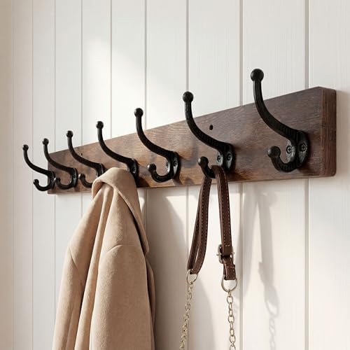 WEBI Rustic Coat Rack Wall Mount,30" Long 7 Cast Iron Coat Hooks Wall Mo...