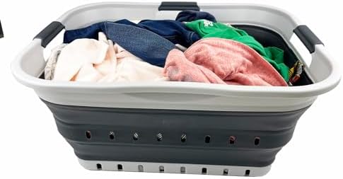 SAMMART 42L (11 gallon) Collapsible Plastic Laundry Basket - Foldable Pop Up ...