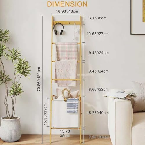 BAMBANG 6-Tier Blanket Ladder for Living Room, Blanket Quilt Ladder Rack Rust...