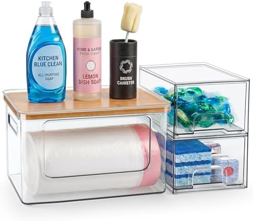 Hudgan Under Sink Organizer 3 in 1, Stackable Acrylic Bathroom Storage, Trash...