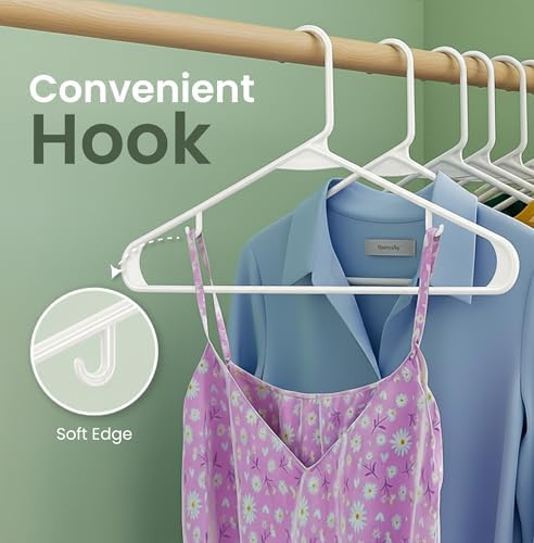Utopia Home Plastic Hangers 100 Pack – Built-in Strap Hooks White