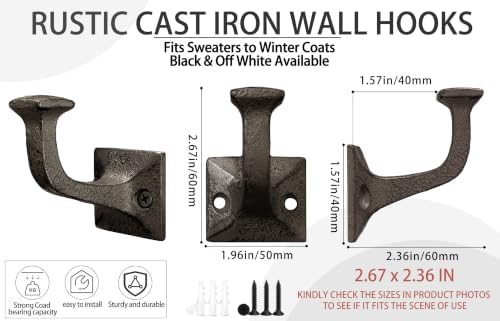 Rustic Cast Iron Wall Coat Hook 2.6×2.3in, Sturdy Vintage Heavy Duty Robe Tow...