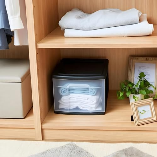 HOMZ Drawer Storage Cart, Wide Plastic Container, Black Frame, 2 Pack