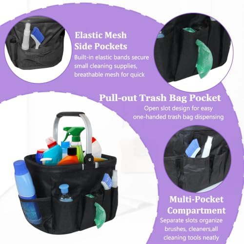 2026 Updated 24L Cleaning Caddy with Handle,10 Pocket Cleaning Basket,Black