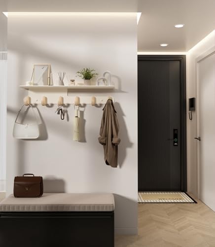 Wall Hooks with 22'' Shelf Coat Rack Wall Mount with 6 Hooks Entryway...