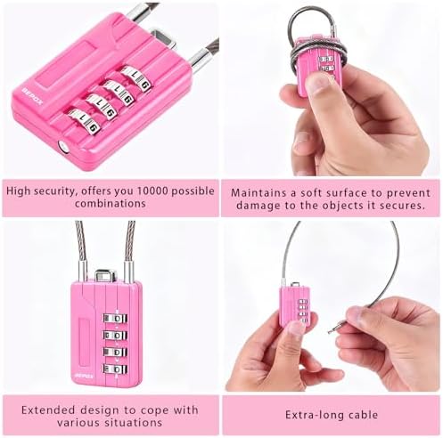 SEPOX® 12PK Metal Combo Padlock, Resettable 4-Digit, Extra Long Cable 7"