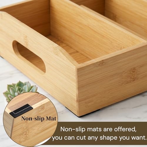 Pumtus 2 Pack Bamboo Pantry Organizers, Storage Bin with Removable Dividers, ...