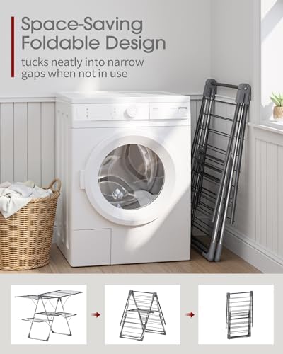 Sakugi Clothes Drying Rack, Foldable 2-Level with 55.5" Adjustable Wings