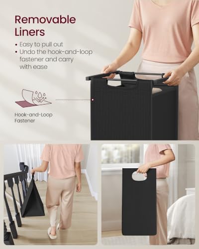 VASAGLE Laundry Hamper with Shelf, 3 Pull-Out Bags, 3 x 10.6 Gallons (40 L)