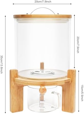 Glass Rice Dispenser with Bamboo Stand,Flour Cereal Container w/ Bamboo Lid &...