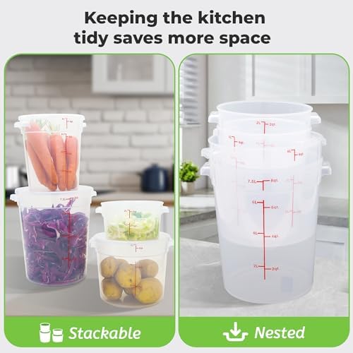 BIEAMA 4 Pack 2 Qt Round Food Storage Containers with Lids, Translucent PP