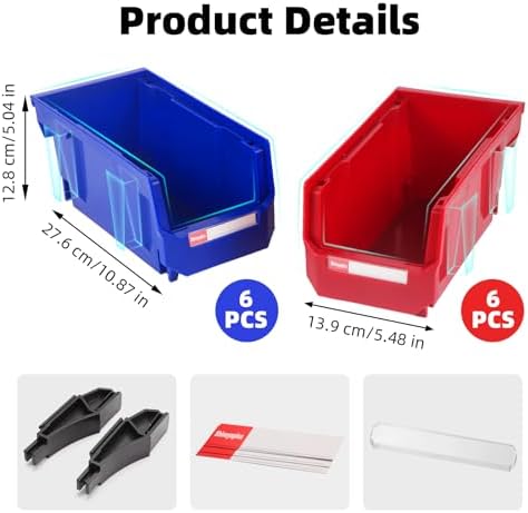 12 Packs Stackable Storage Bins, 7" x 5" x 4" Parts Bin,