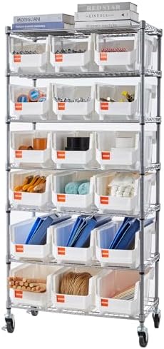 VEVOR 7-Tier Rolling Bin Storage Rack, 18 Organizer Bins, Bin Rack Storage St...