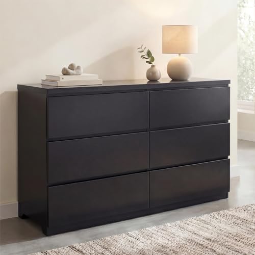 Black 6 Drawer Dresser for Bedroom,Modern Deep Drawer Dresser,Wide Long Stora...