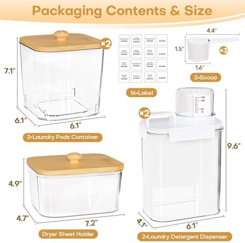 Homde Clear Laundry Detergent Dispenser: Reusable 3+2 Pack with Lids