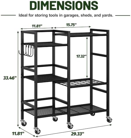 keomaisyto Garden Tool Organizer with 6 Industrial Wheels & Large Hooks