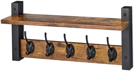 Sorbus Coat Rack Wall Mount with Shelf (Rustic Brown, 16 Inch)