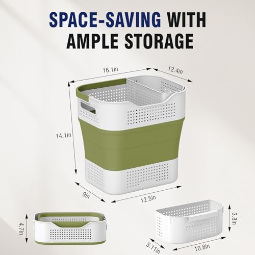 TECHMILLY Collapsible Plastic Laundry Basket Hamper with Handles, 35L Portabl...