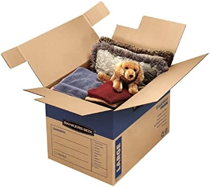 Bankers Box Large Prime Moving Box 6 Pack, Reinforced Handles, Tape-Free Asse...