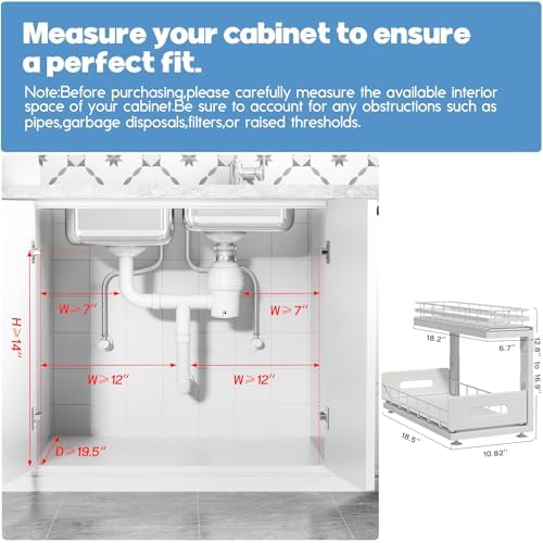 Under Sink Organizer Upgrade To Professional Rails,2-Tier Dual Pull Out Cabin...