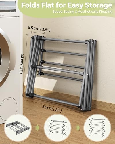 APEXCHASER 3-Tier Foldable Clothes Drying Rack, 37.6" H, Grey/Black