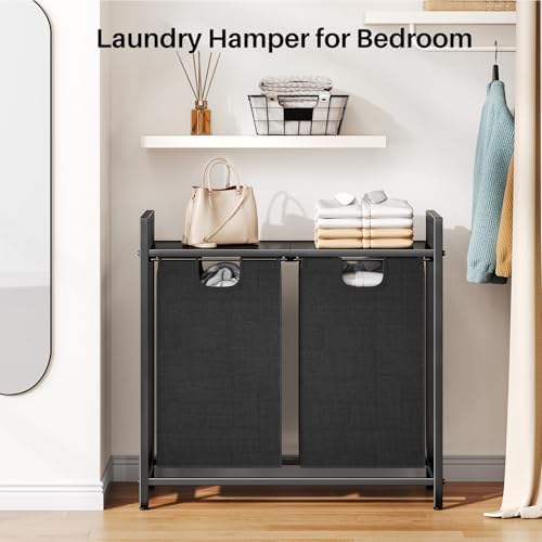 Kitstorack Laundry Basket Organizer, Laundry Hamper with Shelf & 2 Pull-O...