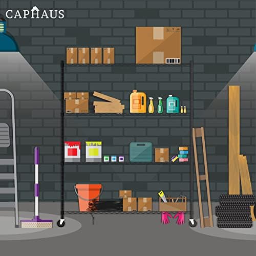 CAPHAUS 4-Tier Heavy Duty Adjustable Height Wire Shelving Unit w/Wheels &...