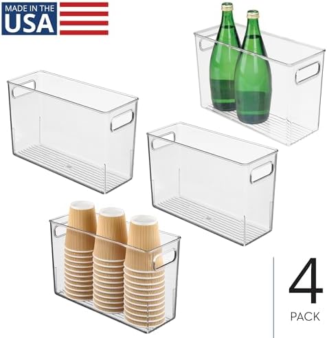 iDesign Tall Plastic Storage Bin with Handles, Set of 4, Clear
