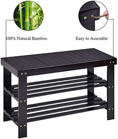 GOFLAME Shoe Bench Rack, 2-Tier Bamboo Seat Storage Shelf, Free Standing Shoe...