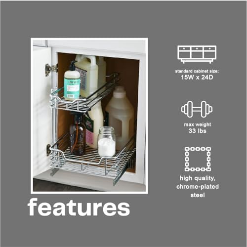 Household Essentials Glidez 2‑Tier Large Multipurpose Chrome‑Plated Steel Pul...