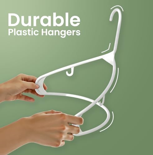 Utopia Home Plastic Hangers 100 Pack – Built-in Strap Hooks White