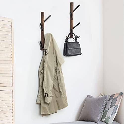 MyGift 4 Hook Wall Mounted Rustic Brown Solid Wood and Black Metal Hat Coat H...