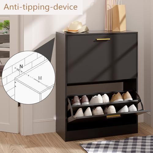LYNSOM Modern Entryway Shoe Cabinet with 2 Flip Drawers and Top Display, Blac...