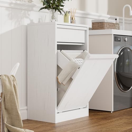 IDEALHOUSE Single Tilt-Out Laundry Hamper Cabinet, 10gal Trash Can Cabinet