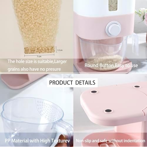 Rubtlamp 22.5-25 Lbs Pink Rice Dispenser, Rice Storage Container, Pink Rice S...