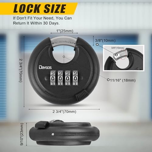 DAYGOS Combination Disc Padlocks for Outdoor - Heavy Duty 4 Digit Code Lock, ...