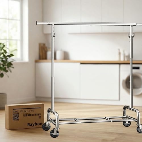 Raybee 75" Wide Clothes Rack with 4 Extra Hooks Heavy Duty Clothes Rack