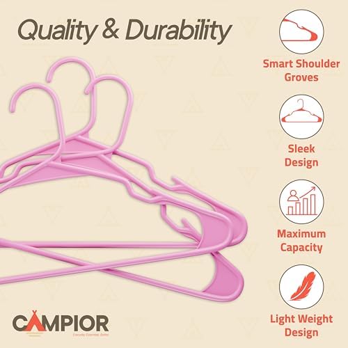 Pink Plastic Hangers 60 Pack– Heavy-Duty Plastic Hangers Slim and Space-Savin...