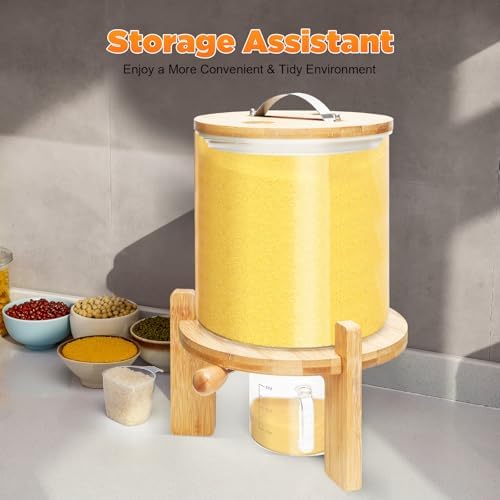 Glass Rice Dispenser, 5L Cereal Dispenser Countertop, 1.32Gal Food Storage Co...