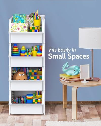 Skywin Stackable Storage Bins Open Front for Pantry Storage, 4 Pack - White