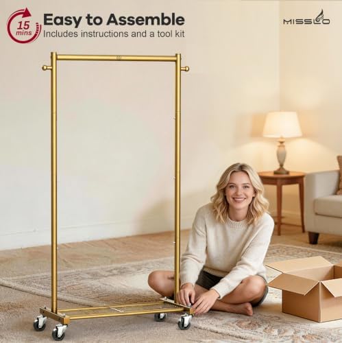 MISSLO Heavy Duty Clothes Racks for Hanging Clothes 25mm Metal Gold Clothing ...